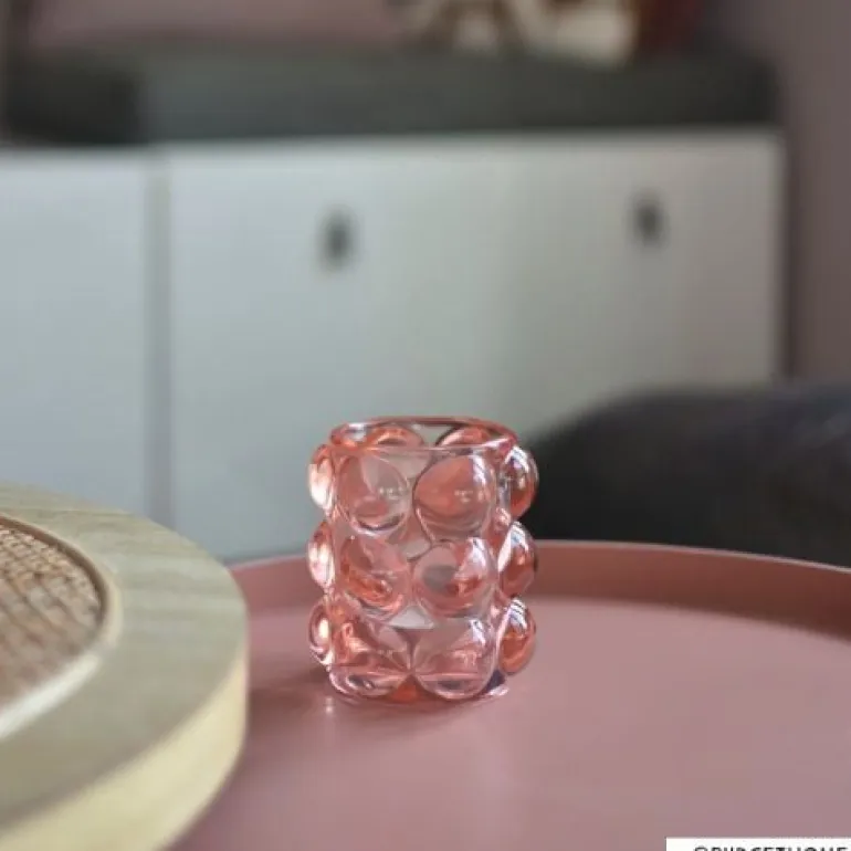 Theelichthouder bubbels - roze - ø8.5x9 cm