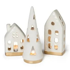 Theelichthouder huis - glazed - 6.5x4.5x16.5 cm