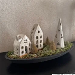 Theelichthouder huis - glazed - 6.5x4.5x16.5 cm