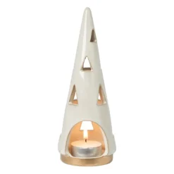Theelichthouder kerstboom - beige - ø7x19 cm