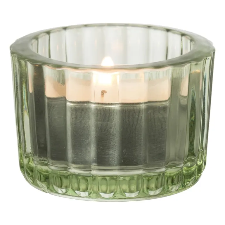 Theelichthouder ribbel - groen - ø5x3.7 cm
