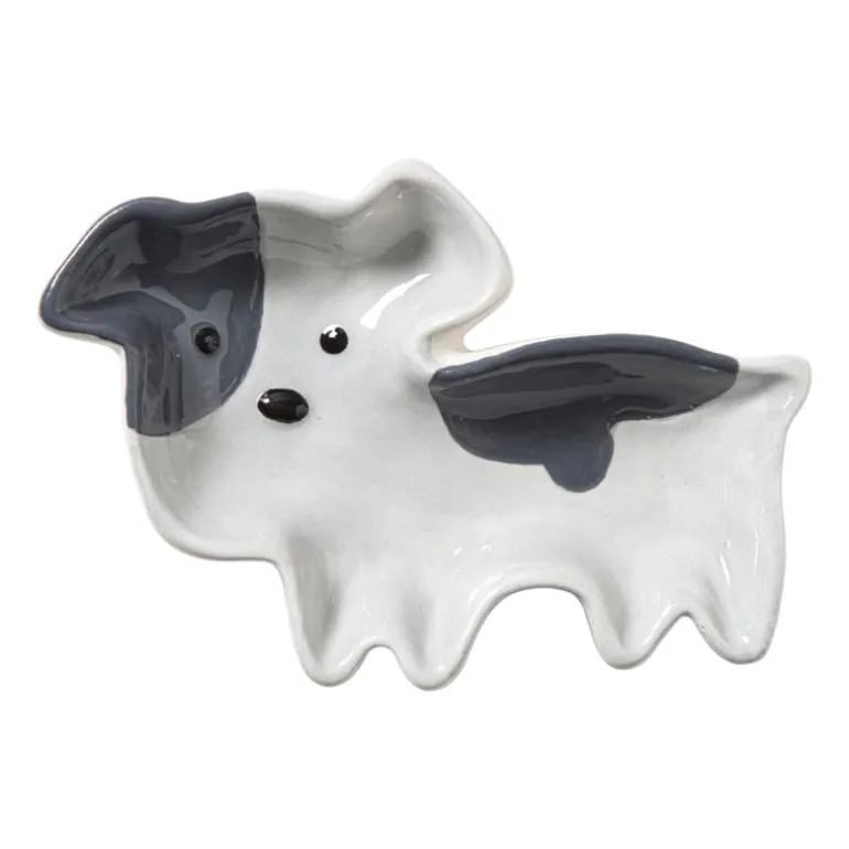 Theezakjeshouder hond frenchie - wit/grijs - 2.3x8 cm