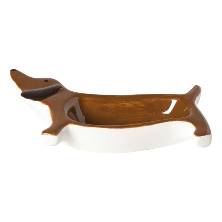 Theezakjeshouder hond teckel - bruin - 2.3x8 cm