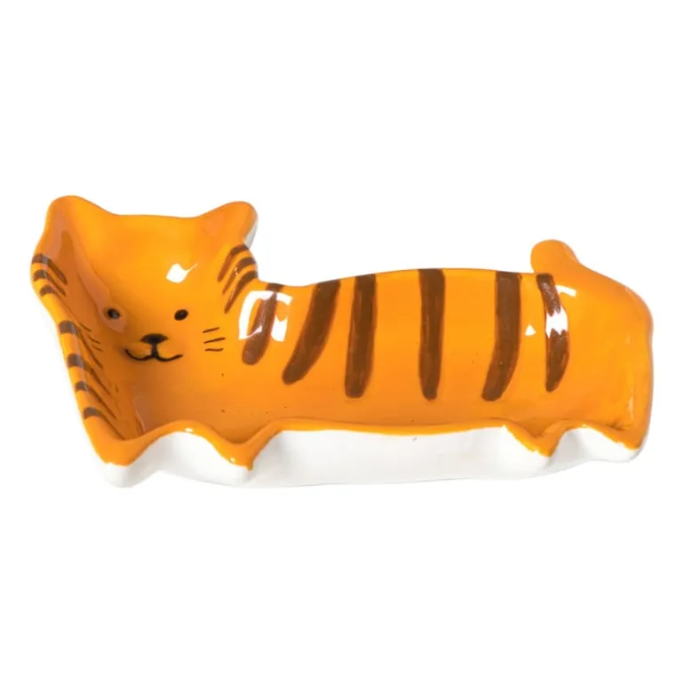 Theezakjeshouder kat - oranje/bruin - 2.3x8 cm