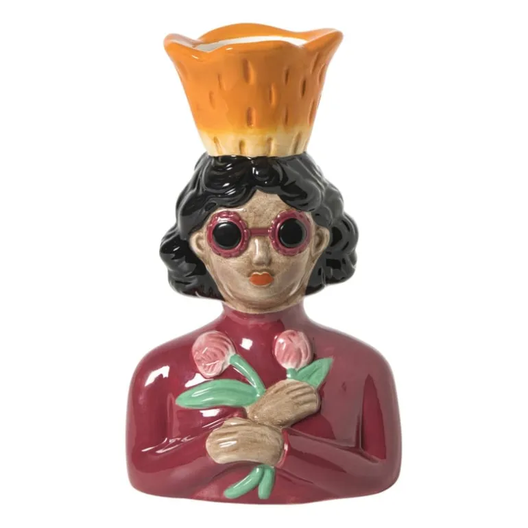 Vaas vrouw met bloemen - roze - 24.5x16.3x11.3 cm