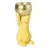 Waxinelichthouder haas - geel/goudkleurig - 8.5x13x6.5 cm