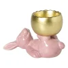 Waxinelichthouder haas - roze/goudkleurig - 8.5x13x6.5 cm
