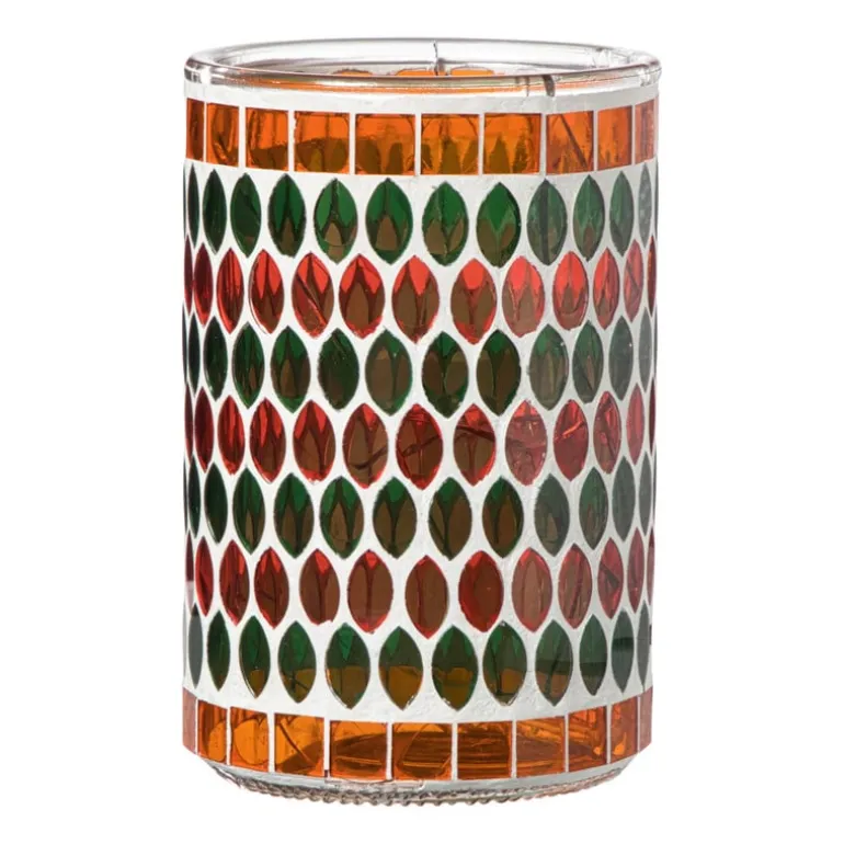 Waxinelichthouder mozaïek - oranje/groen - ø10x15 cm