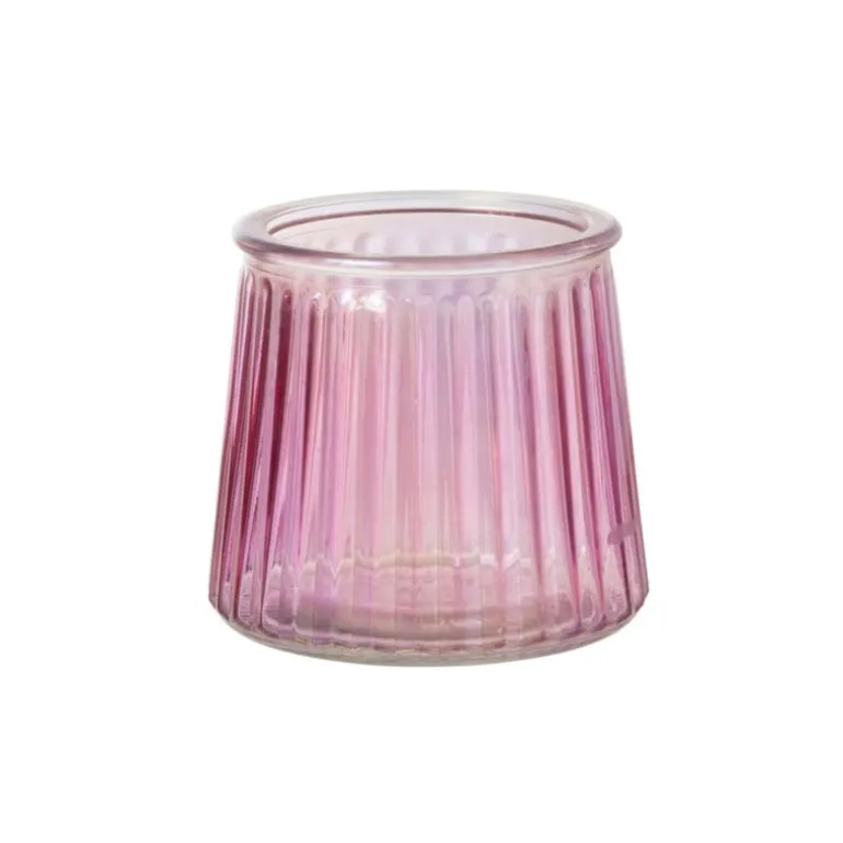 Waxinelichthouder roze - glas - ø8.3x7.3 cm