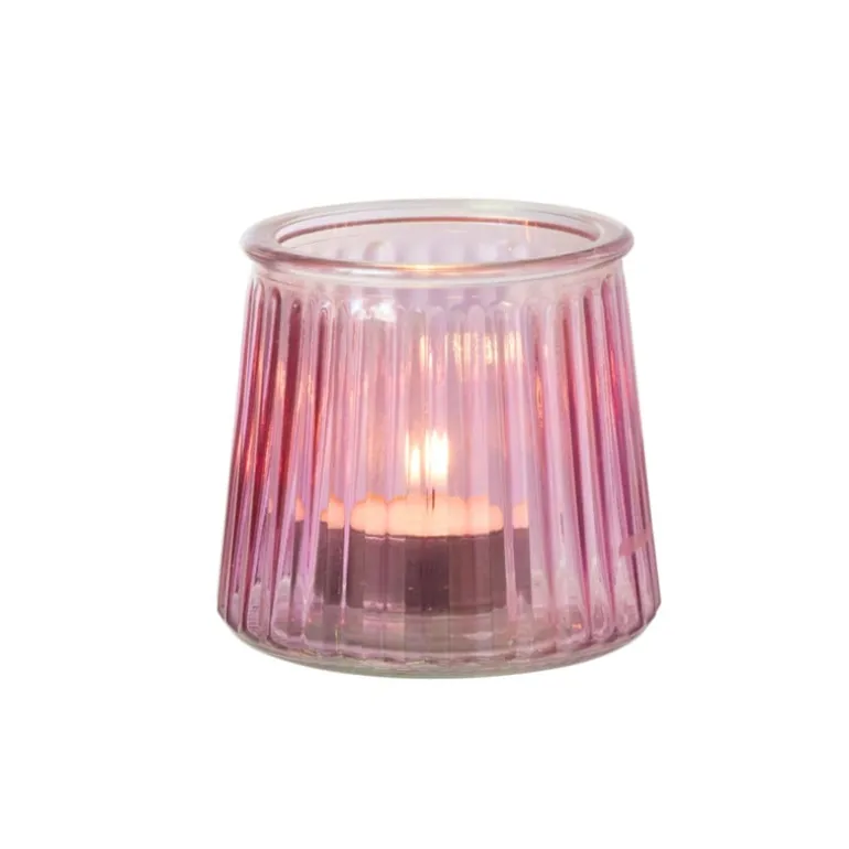 Waxinelichthouder roze - glas - ø8.3x7.3 cm