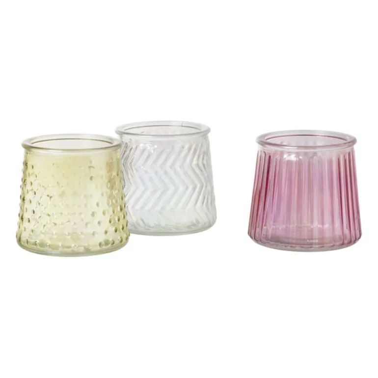 Waxinelichthouder roze - glas - ø8.3x7.3 cm