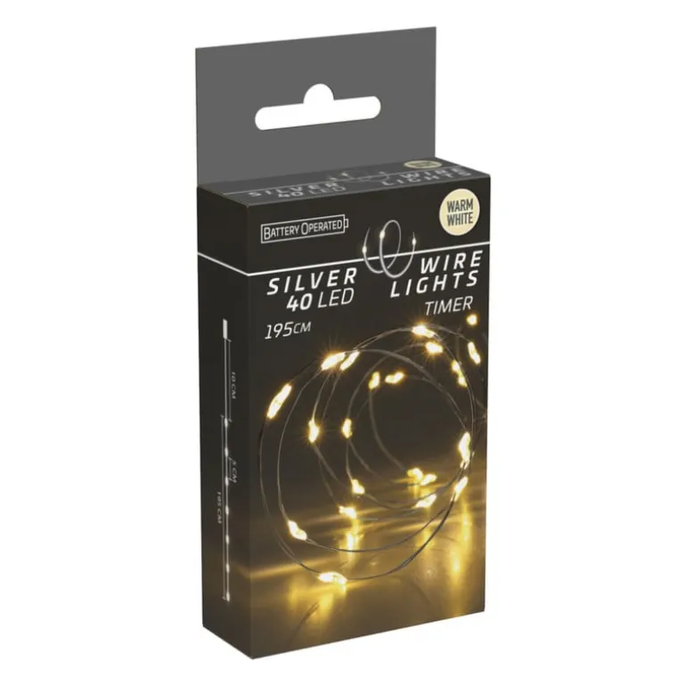 Zilverdraad verlichting met 40 LED lampjes - warm wit - 1.95 meter